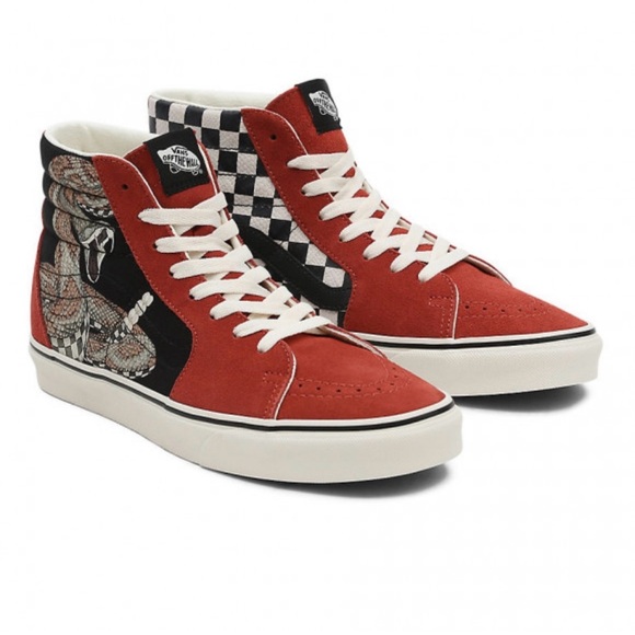 Vans Other - Vans Red and Black High-Top Sneakers with Suede Finish